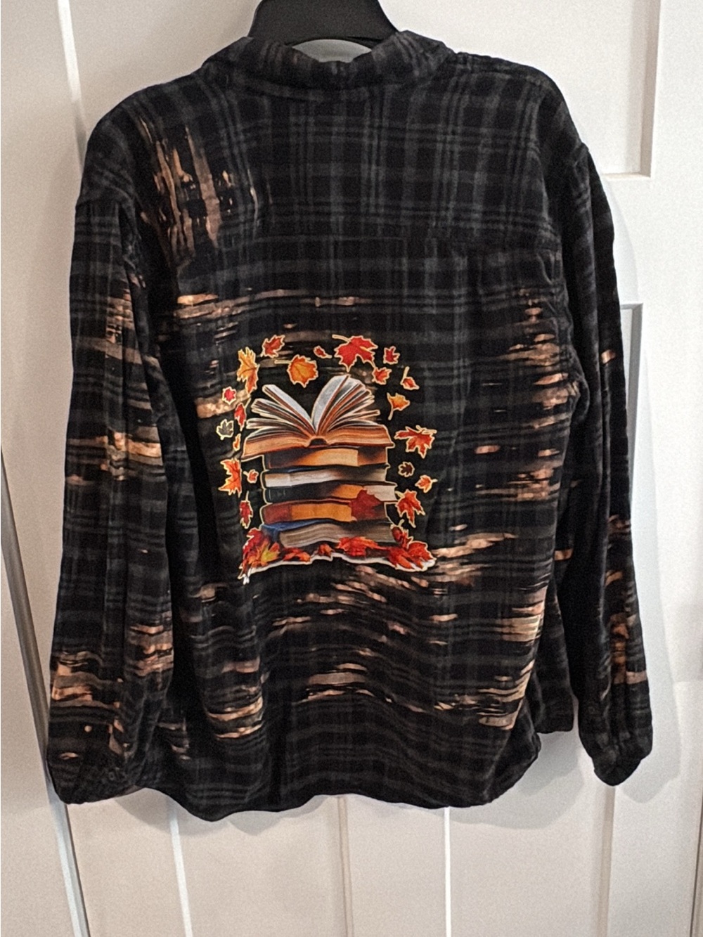 Black Plaid Flannel Jacket with Autumn Bookback Graphic